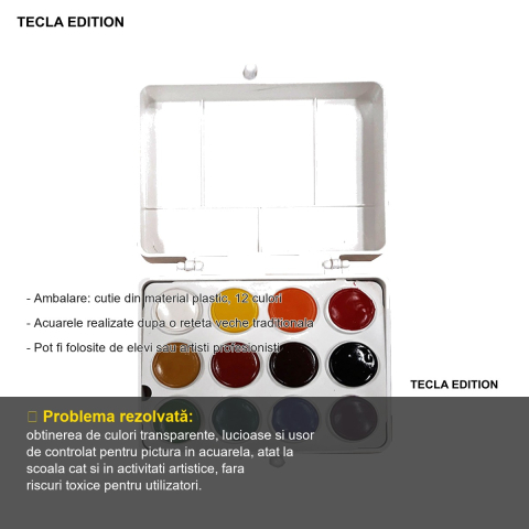 Set acuarele 12 culori Tecla Edition Colibri, formula traditionala, transparente si non-toxice, pentru elevi si artisti [1]