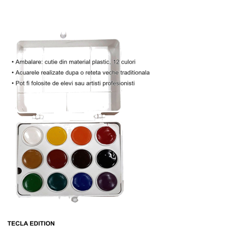 Set acuarele 12 culori Tecla Edition Colibri, formula traditionala, transparente si non-toxice, pentru elevi si artisti [2]