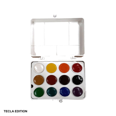 Acuarele, pensule si blocuri de desen - Set acuarele 12 culori Tecla Edition Colibri, formula traditionala, transparente si non-toxice, pentru elevi si artisti