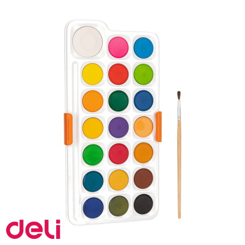 Set acuarele 21 culori Deli, pastile 28mm cu pensula inclusa, pentru desen si pictura scolara [3]