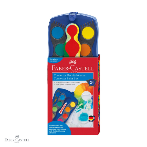 Birotica papetarie - Set acuarele 24 culori Faber-Castell Connector, solubilitate rapida, pentru copii si scolari