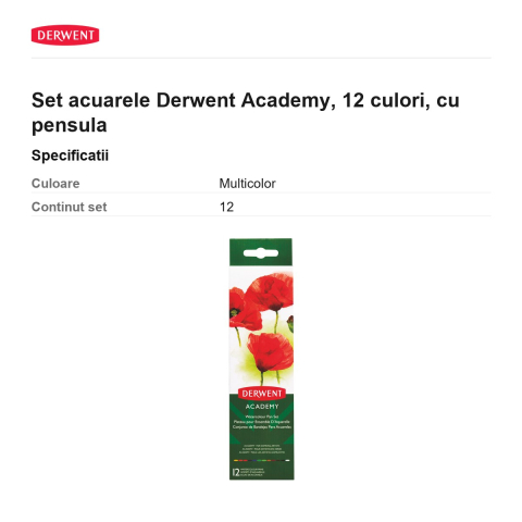 Set acuarele Derwent Academy, 12 culori, cu pensula [2]