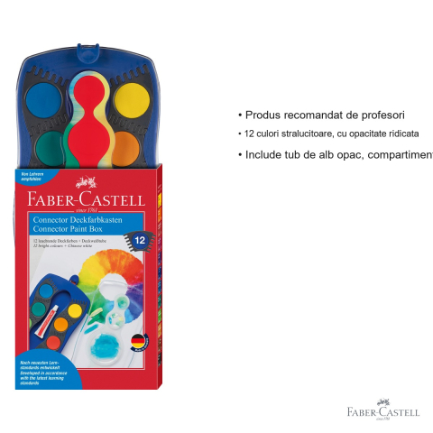 Set acuarele Faber-Castell Connector 12 culori albastre, cu pensula inclusa, pentru scoala [2]