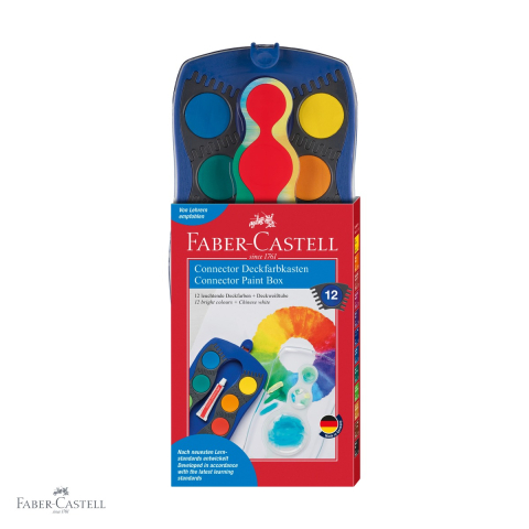 Birotica papetarie - Set acuarele Faber-Castell Connector 12 culori albastre, cu pensula inclusa, pentru scoala