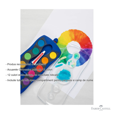 Set acuarele Faber-Castell Connector 12 culori albastre, cu pensula inclusa, pentru scoala [1]