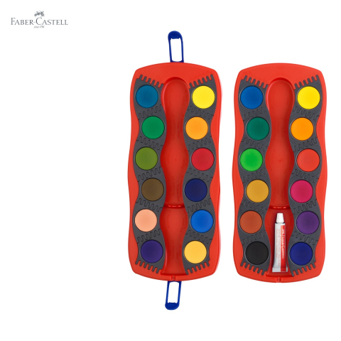 Set acuarele Faber-Castell Connector 24 culori, capac-paleta transparent, cu tub alb si pensula incluse, pentru scoala [4]