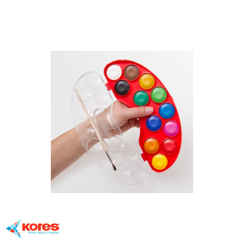 Set acuarele Kores Akuarellos, 12 culori cu pensula inclusa, pastile 30 mm, pentru copii si scolari [3]