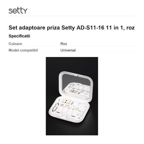 Set adaptoare priza Setty AD-S11-16 11 in 1, roz [2]