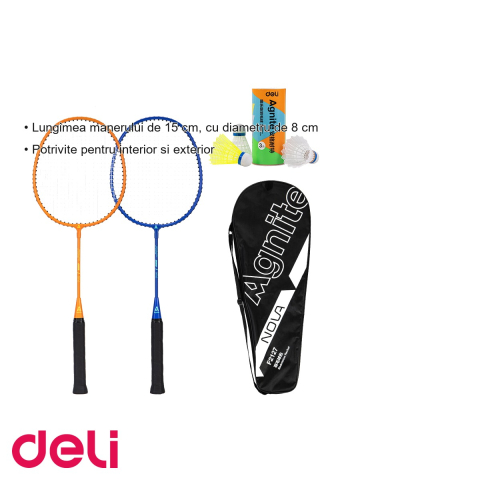 Set badminton Deli, 2 rachete cu maner antiderapant si 3 fluturasi, pentru copii, interior si exterior [2]