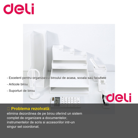 Set birou premium 14 piese Deli NuSign, organizator modular din ABS, pentru birou acasa sau la scoala [1]