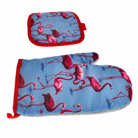 Set bucatarie Flamingo Blue, contine manusa profesionala pentru cuptor si suport oala [4]