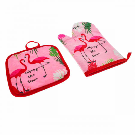 Set bucatarie Flamingo Pink , contine manusa profesionala cuptor si suport oala [3]