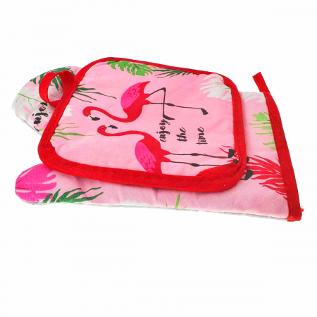 Set bucatarie Flamingo Pink , contine manusa profesionala cuptor si suport oala [4]