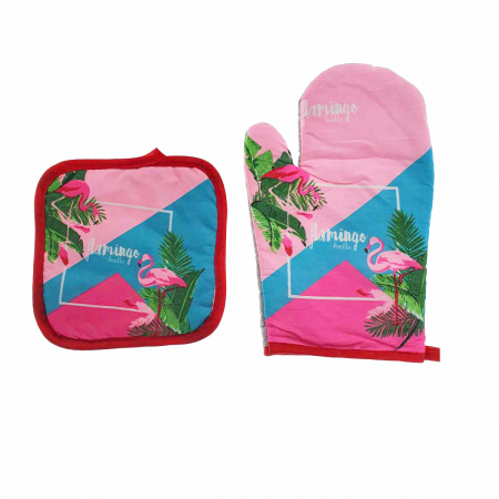Manusi bucatarie - Set bucatarie Flamingo Sky , contine manusa profesionala cuptor si suport oala
