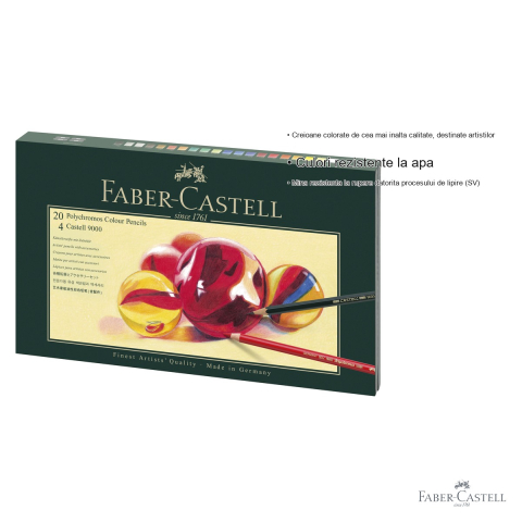 Set cadou 20 creioane colorate Faber-Castell Polychromos + 4 creioane grafit Castell 9000 + accesorii, pentru artisti [2]