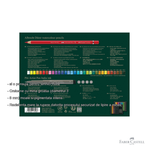 Set cadou 32 creioane colorate acuarela Faber-Castell Albrecht Durer cu 4 markere Pitt Artist si pensula pentru tehnici mixte [1]