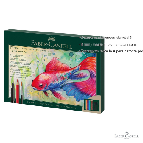 Set cadou creioane colorate acuarela Faber-Castell Albrecht Durer cu markere Pitt si pensula pentru tehnici mixte [2]