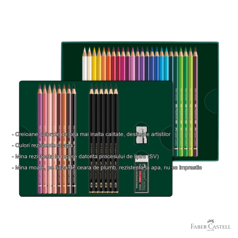 Set cadou Faber-Castell Polychromos 32 creioane colorate + 6 creioane grafit Matt + accesorii, pentru artisti [1]