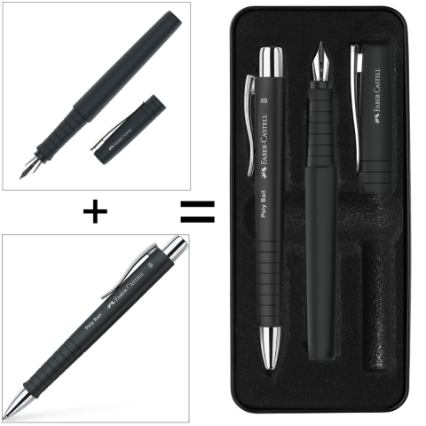 Set Cadou Scriere Poly Faber-Castell Negru - Stilou Penita B & Pix XB, Grip Triunghiular, in Cutie Eleganta [1]