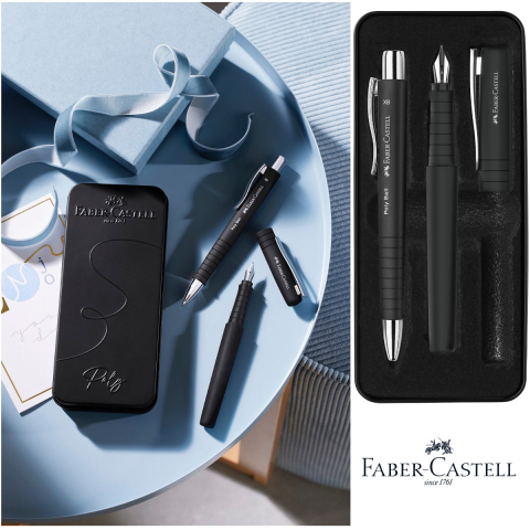 Set Cadou Scriere Poly Faber-Castell Negru - Stilou Penita B & Pix XB, Grip Triunghiular, in Cutie Eleganta [3]
