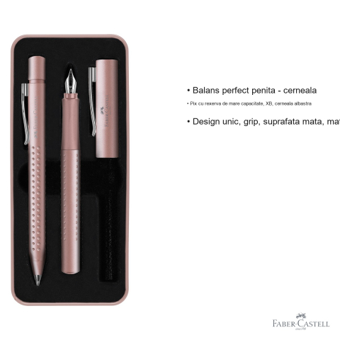 Set cadou stilou si pix Faber-Castell Grip 2011 Rose, penita otel inoxidabil, design ergonomic mat [2]