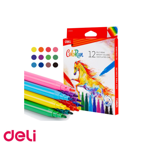 Instrumente de scris - Set carioci Deli, 12 culori intense, lavabile de pe textile, pentru copii