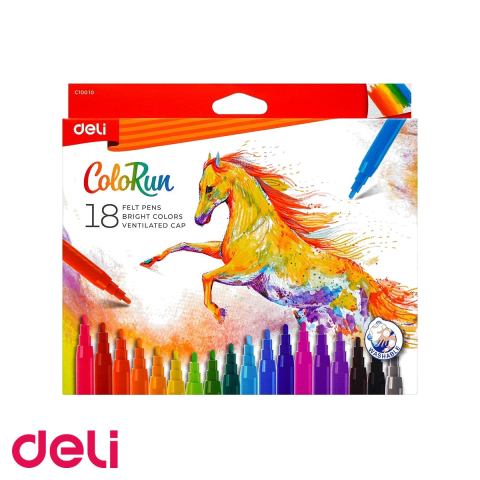 Instrumente de scris - Set carioci Deli, 18 culori intense, lavabile de pe materiale textile, pentru copii