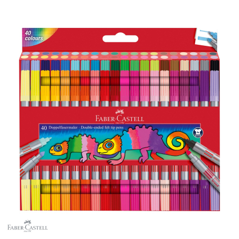 Set carioci Faber-Castell, 40 culori, doua varfuri (subtire si gros), cerneala pe baza de apa, pentru copii si adulti [0]