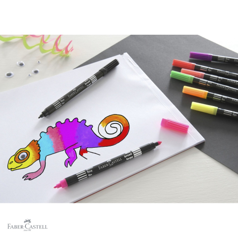 Set carioci Faber-Castell cu 2 capete, 10 culori neon, varf gros si subtire, pentru copii si scoala [3]