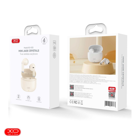 Set casti bluetooth v.5.3, XO X33, TWS, cu microfon, 33 mAh, cu carcasa pentru incarcare si transport, bej [3]