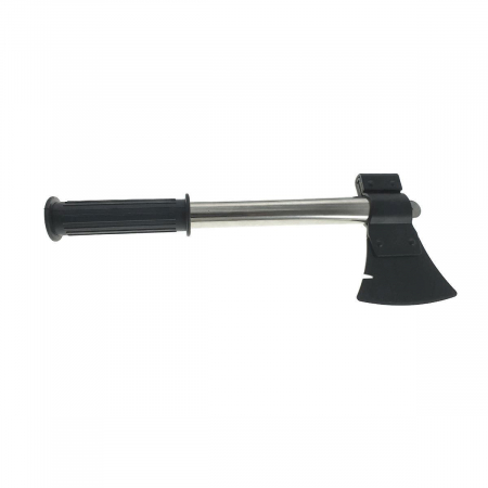 Set cazma, topor, cutit si fierastrau, cu coada metalica 340x30mm cu maner si husa cu prindere la centura [2]