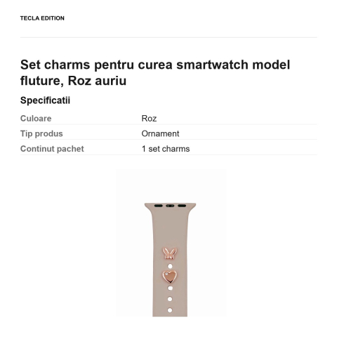 Set charms pentru curea smartwatch model fluture, Roz auriu [2]