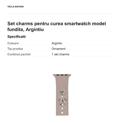Set charms pentru curea smartwatch model fundita, Argintiu [2]