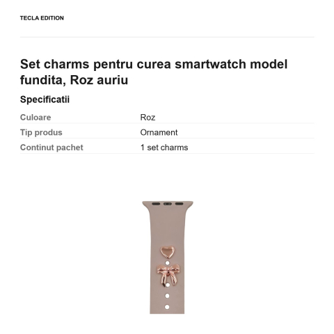 Set charms pentru curea smartwatch model fundita, Roz auriu [2]