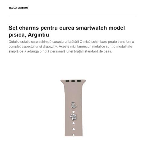 Set charms pentru curea smartwatch model pisica, Argintiu [1]