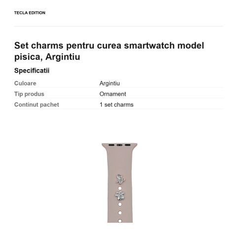 Set charms pentru curea smartwatch model pisica, Argintiu [2]