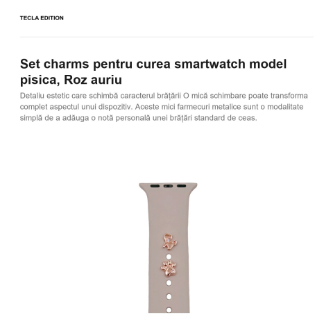 Set charms pentru curea smartwatch model pisica, Roz auriu [1]