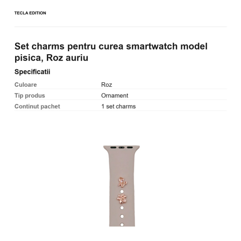 Set charms pentru curea smartwatch model pisica, Roz auriu [2]