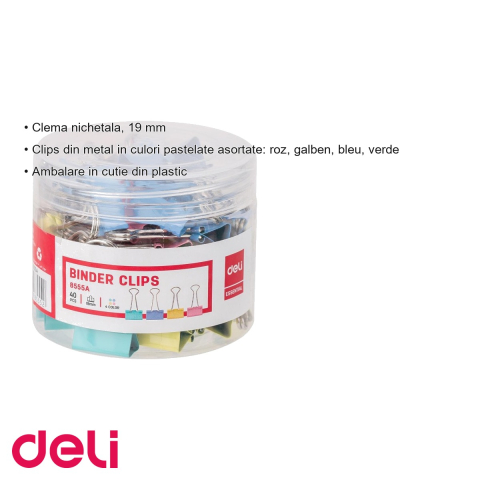 Set clipsuri hartie colorate Deli, 19 mm, culori pastel asortate, pentru organizare documente la birou [2]