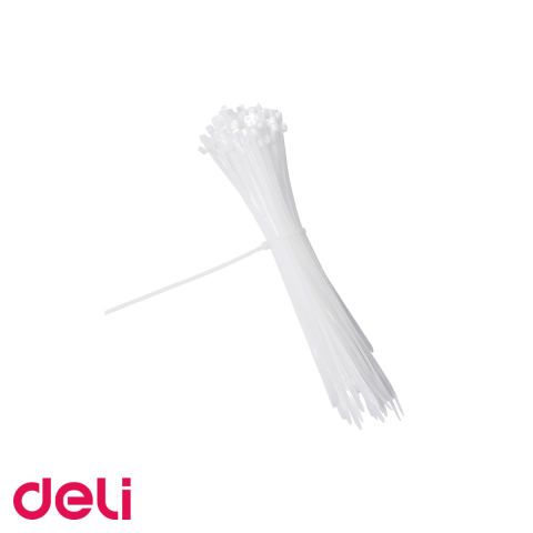 Elemente de prindere - Set coliere plastic zimtate Deli, 5 bucati x 300 mm, albe, pentru gestionare cabluri si fixare obiecte