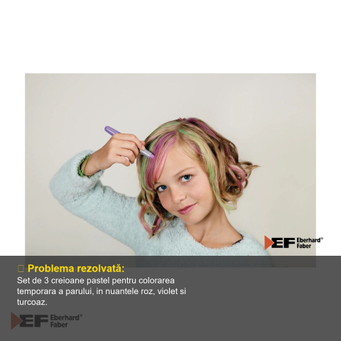 Set colorare par Eberhard Faber, 3 creioane pastel cu pieptan inclus, roz violet turcoaz, pentru petreceri si evenimente [3]