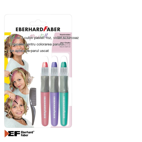 Set colorare par Eberhard Faber, 3 creioane pastel cu pieptan inclus, roz violet turcoaz, pentru petreceri si evenimente [2]