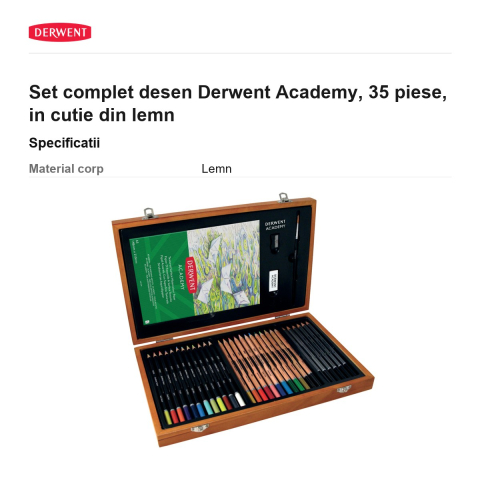 Set complet desen Derwent Academy, 35 piese, in cutie din lemn [2]
