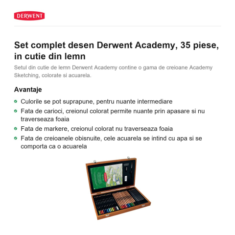 Set complet desen Derwent Academy, 35 piese, in cutie din lemn [1]