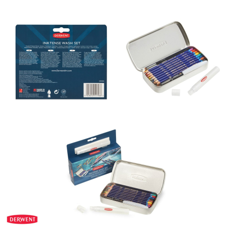 Set complet desen Derwent Inktense, 8 creioane acuarela si accesorii, in cutie metalica [3]