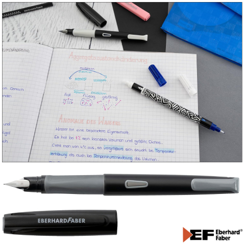 Set Complet Stilou Scolar Eberhard Faber NXT Gri-Negru, 2 Cartuse Cerneala, Stergator (Pic) - Penita M, Grip Antiderapant, pentru Dreptaci si Stangaci [3]