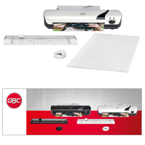 Set craft GBC 4 in 1, laminator A4 Inspire+, trimmer, rotunjitor colturi, folii laminare A4, finisaj profesional acasa sau in scoli, alb [1]
