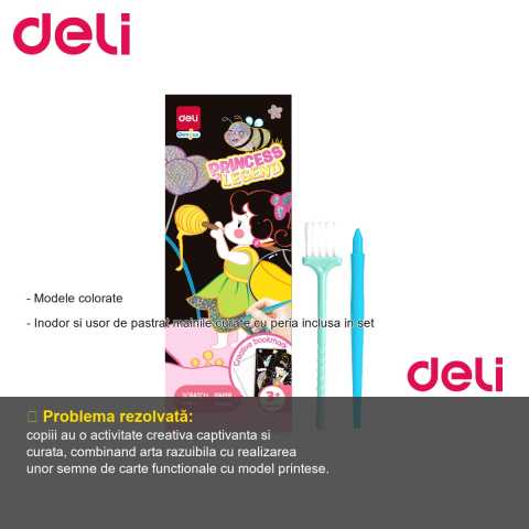 Set creativ Deli 14 semne de carte carton razuibil cu model printese, activitate artistica pentru copii [1]