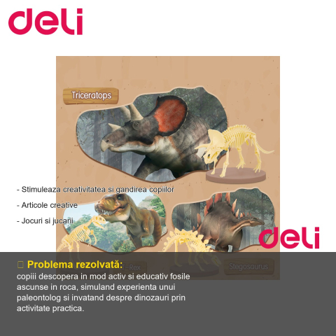 Set creativ Deli Fossile Detective Tyrannosaurus, kit descoperire fosile dinozaur, pentru copii peste 6 ani [1]