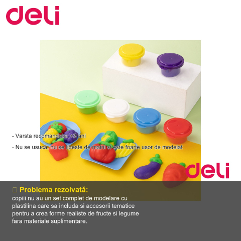 Set creativ plastilina Deli, 6 culori cu 19 accesorii fructe si legume, pentru copii +3 ani [1]